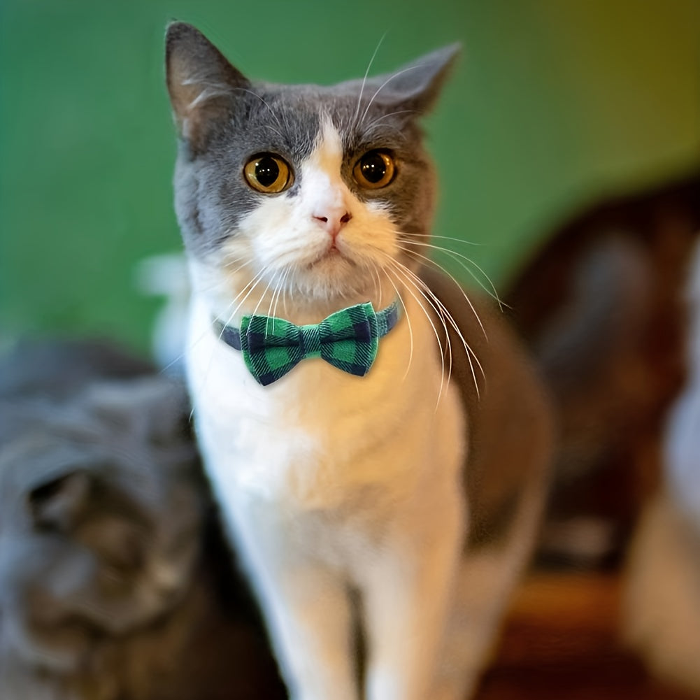 Adorable Plaid Cat Collar with Bow Tie - Adjustable, Comfortable, and Stylish Polyester Collar for Cats - Perfect Pet Supplies for Your Feline Friend