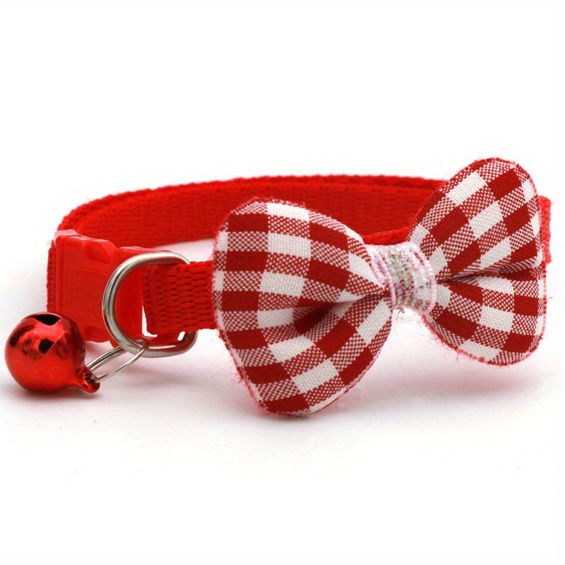 1pc Stylish Adjustable Plaid Cat Collar with Bow Tie - Fashionable Cats Collars for Holiday Dress Up, Everyday Wear, and Pet Photography - Soft, Comfortable, and Adjustable Design