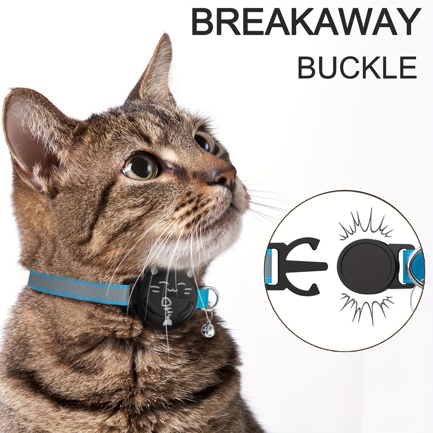 Breakaway AirTag Cat Collar With Reflective Luminous Strap | Lightweight, Safety Elastic Band For Kittens | Hidden GPS Tracker Holder For Apple AirTag (Blue, Adjustable 9"-14")
