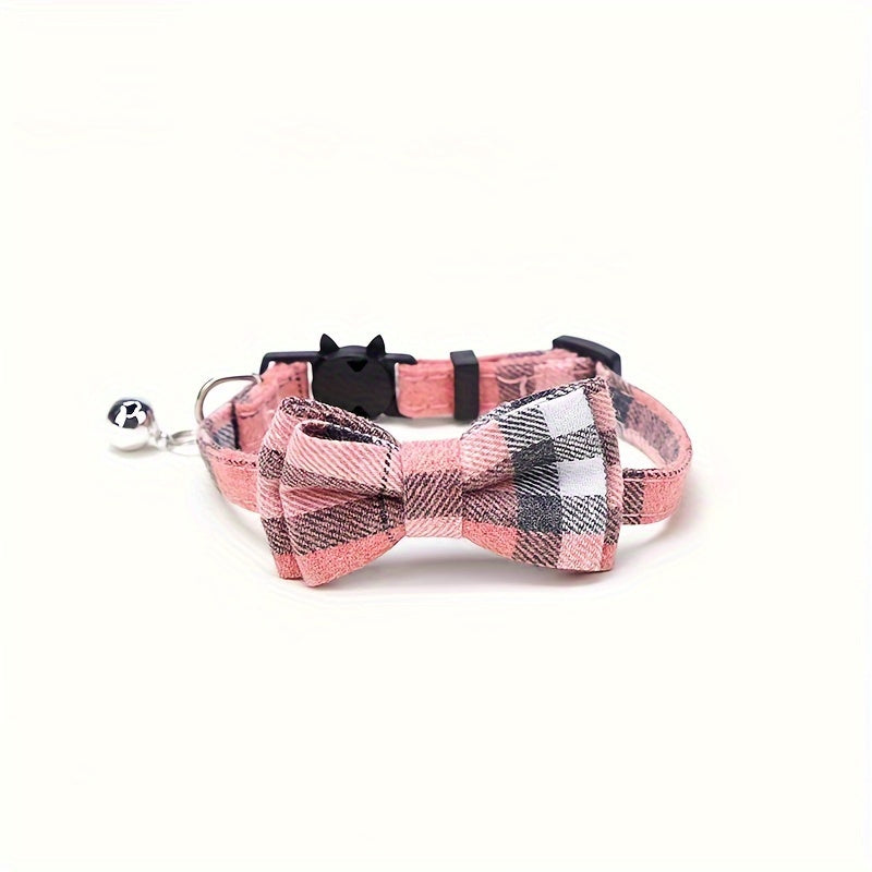 Adorable Plaid Cat Collar with Bow Tie - Adjustable, Comfortable, and Stylish Polyester Collar for Cats - Perfect Pet Supplies for Your Feline Friend