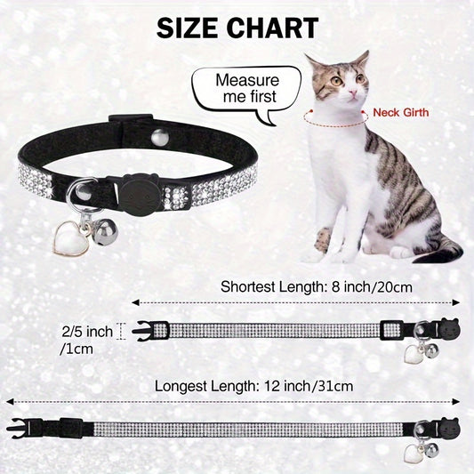 Rhinestone Soft Velvet Cat Collar, Breakaway Cat Collar With Bell And Pendant, Adjustable Kitten Collar With Quick Release Safety Buckle Pet Accessories