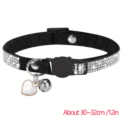 Rhinestone Soft Velvet Cat Collar, Breakaway Cat Collar With Bell And Pendant, Adjustable Kitten Collar With Quick Release Safety Buckle Pet Accessories