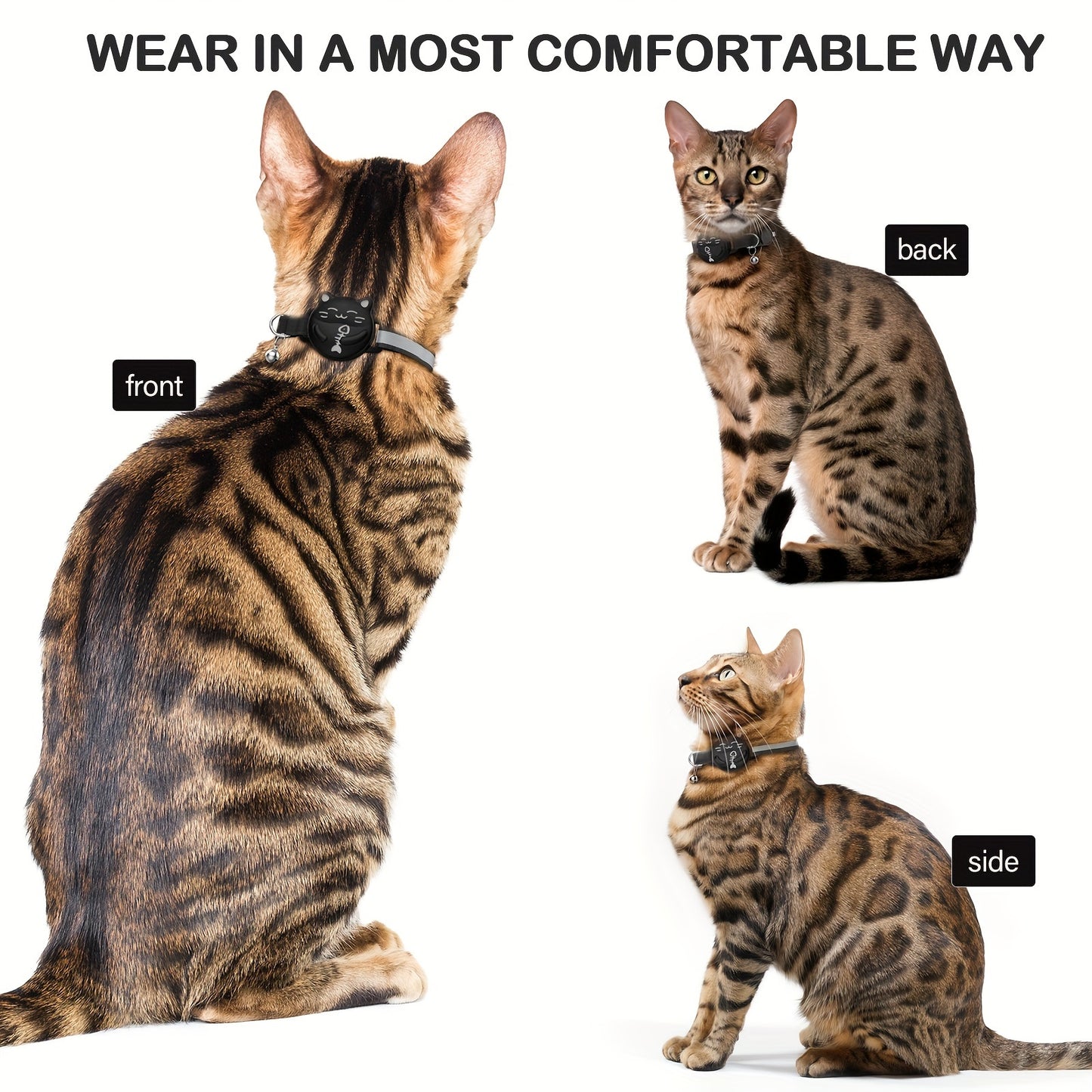Breakaway AirTag Cat Collar With Reflective Luminous Strap | Lightweight, Safety Elastic Band For Kittens | Hidden GPS Tracker Holder For Apple AirTag (Blue, Adjustable 9"-14")