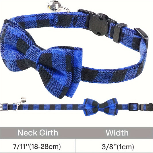 Adorable Plaid Cat Collar with Bow Tie - Adjustable, Comfortable, and Stylish Polyester Collar for Cats - Perfect Pet Supplies for Your Feline Friend