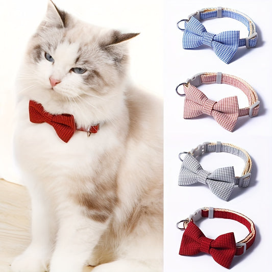 1pc Stylish Adjustable Plaid Cat Collar with Bow Tie - Fashionable Cats Collars for Holiday Dress Up, Everyday Wear, and Pet Photography - Soft, Comfortable, and Adjustable Design