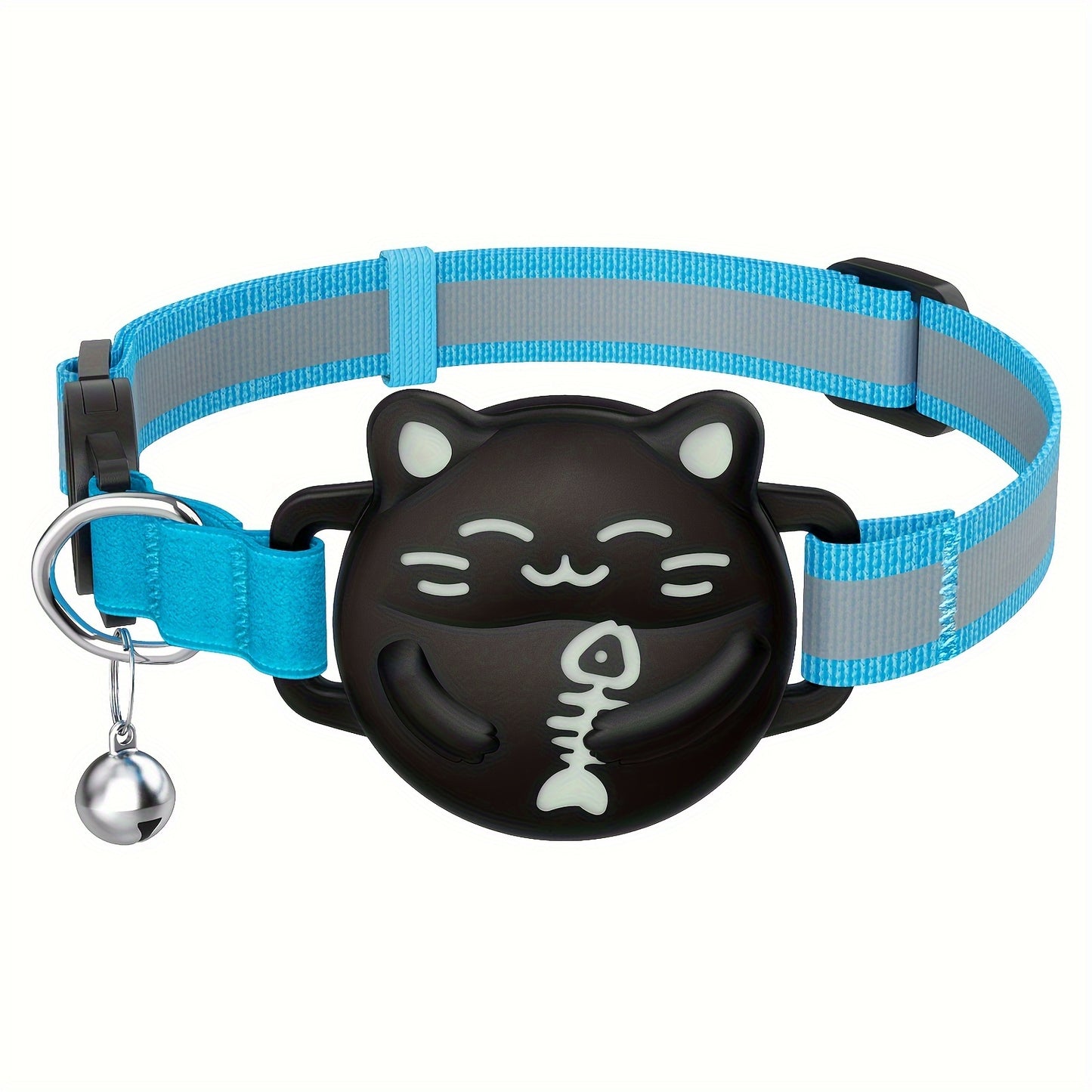 Breakaway AirTag Cat Collar With Reflective Luminous Strap | Lightweight, Safety Elastic Band For Kittens | Hidden GPS Tracker Holder For Apple AirTag (Blue, Adjustable 9"-14")