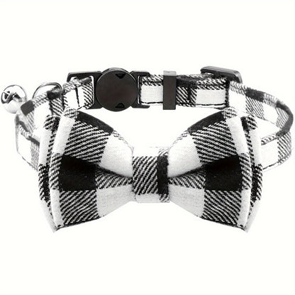Adorable Plaid Cat Collar with Bow Tie - Adjustable, Comfortable, and Stylish Polyester Collar for Cats - Perfect Pet Supplies for Your Feline Friend