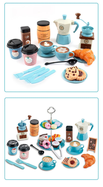 Kids Simulation Afternoon Tea Toys Set DIY Pretend Play Kitchen Toys Food Coffee Machine Dessert Play House Toys For Girls Kids