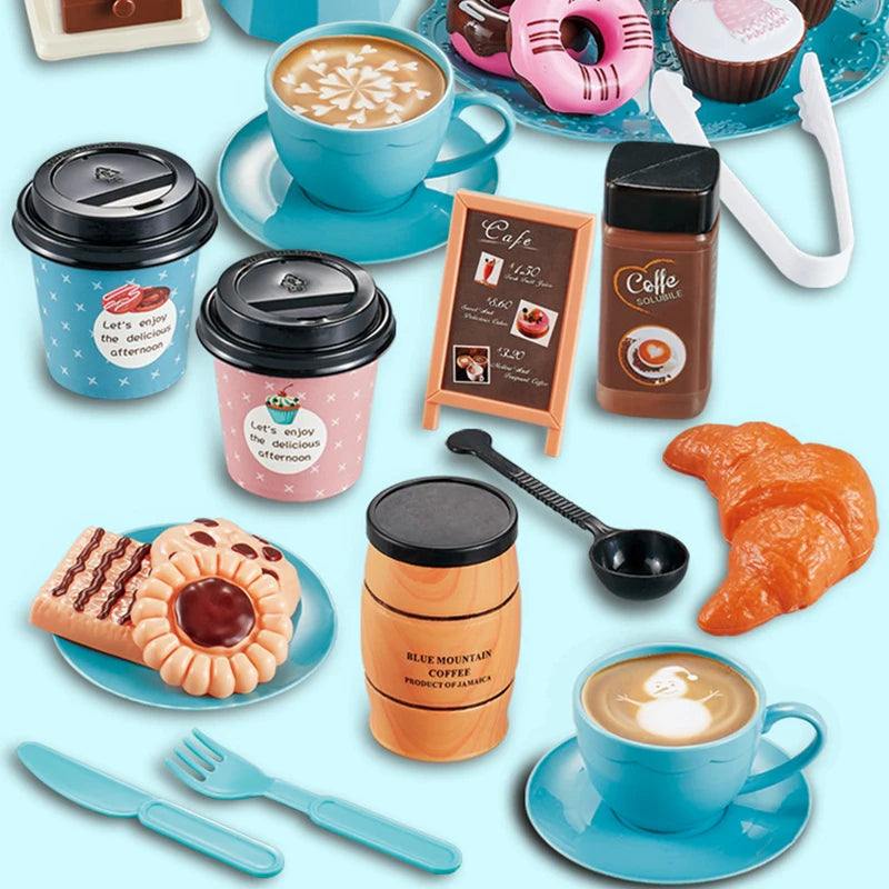 Kids Simulation Afternoon Tea Toys Set DIY Pretend Play Kitchen Toys Food Coffee Machine Dessert Play House Toys For Girls Kids