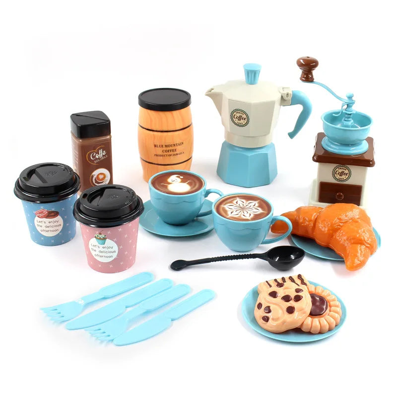 Kids Simulation Afternoon Tea Toys Set DIY Pretend Play Kitchen Toys Food Coffee Machine Dessert Play House Toys For Girls Kids