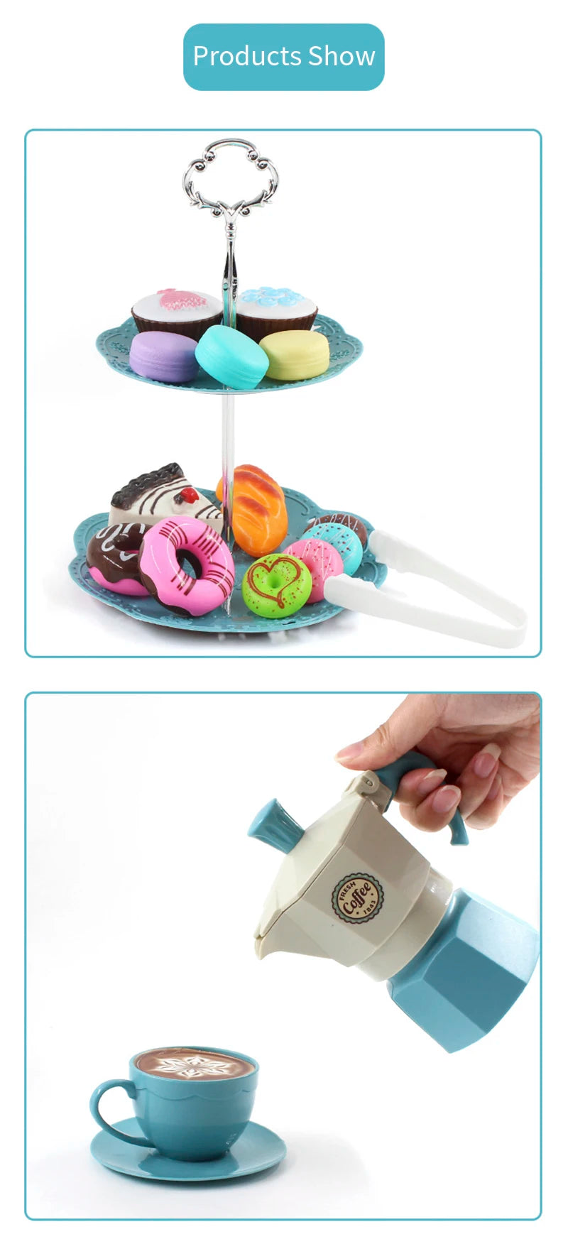 Kids Simulation Afternoon Tea Toys Set DIY Pretend Play Kitchen Toys Food Coffee Machine Dessert Play House Toys For Girls Kids