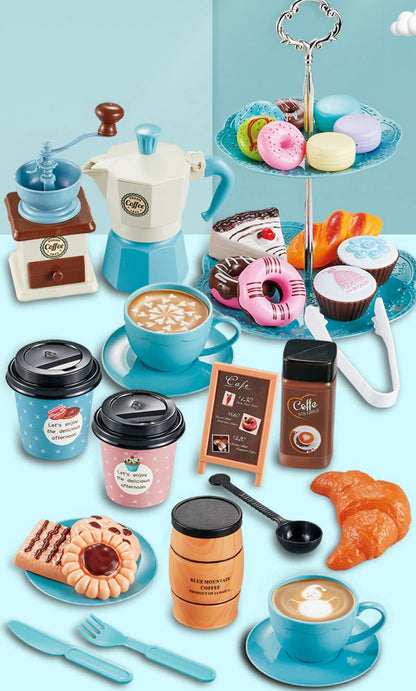 Kids Simulation Afternoon Tea Toys Set DIY Pretend Play Kitchen Toys Food Coffee Machine Dessert Play House Toys For Girls Kids