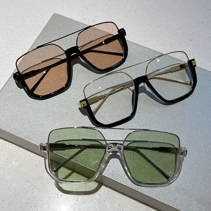 Women Vintage Oversized Sunglasses Fashion Men Square UV400 Shades Eyewear Unisex Trendy Ins Luxury Design Sun Glasses Goggles