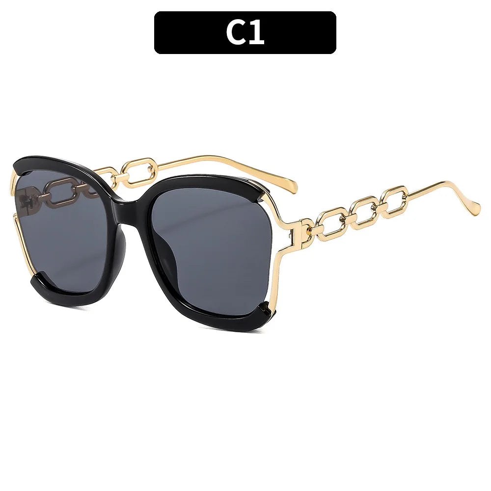 Designer Overisze Sunglasses For Woman Black Women's Fashion Metal Party Sun Glasses Big Frame Sale With Case Brown Green Red