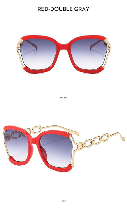 Designer Overisze Sunglasses For Woman Black Women's Fashion Metal Party Sun Glasses Big Frame Sale With Case Brown Green Red