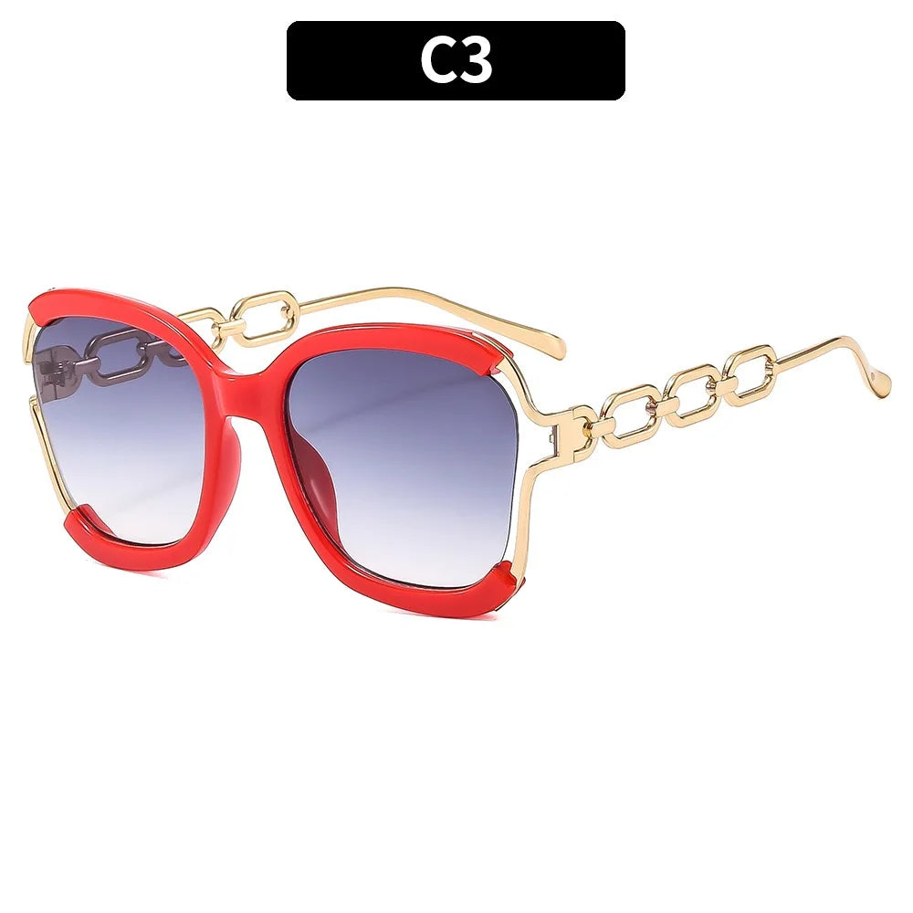 Designer Overisze Sunglasses For Woman Black Women's Fashion Metal Party Sun Glasses Big Frame Sale With Case Brown Green Red
