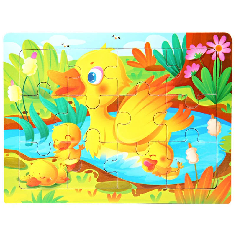 12piece Wooden Jigsaw Puzzle Cartoon Animal Parent-child Theme Puzzles Game Kids Montessori Educational Toys for Children Gifts