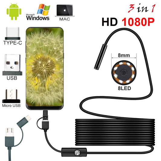 7.0MM TYPE-C Endoscope Camera IP67 Waterproof 6 LEDs Adjustable USB Android Flexible Inspection Borescope Cameras for Phone PC