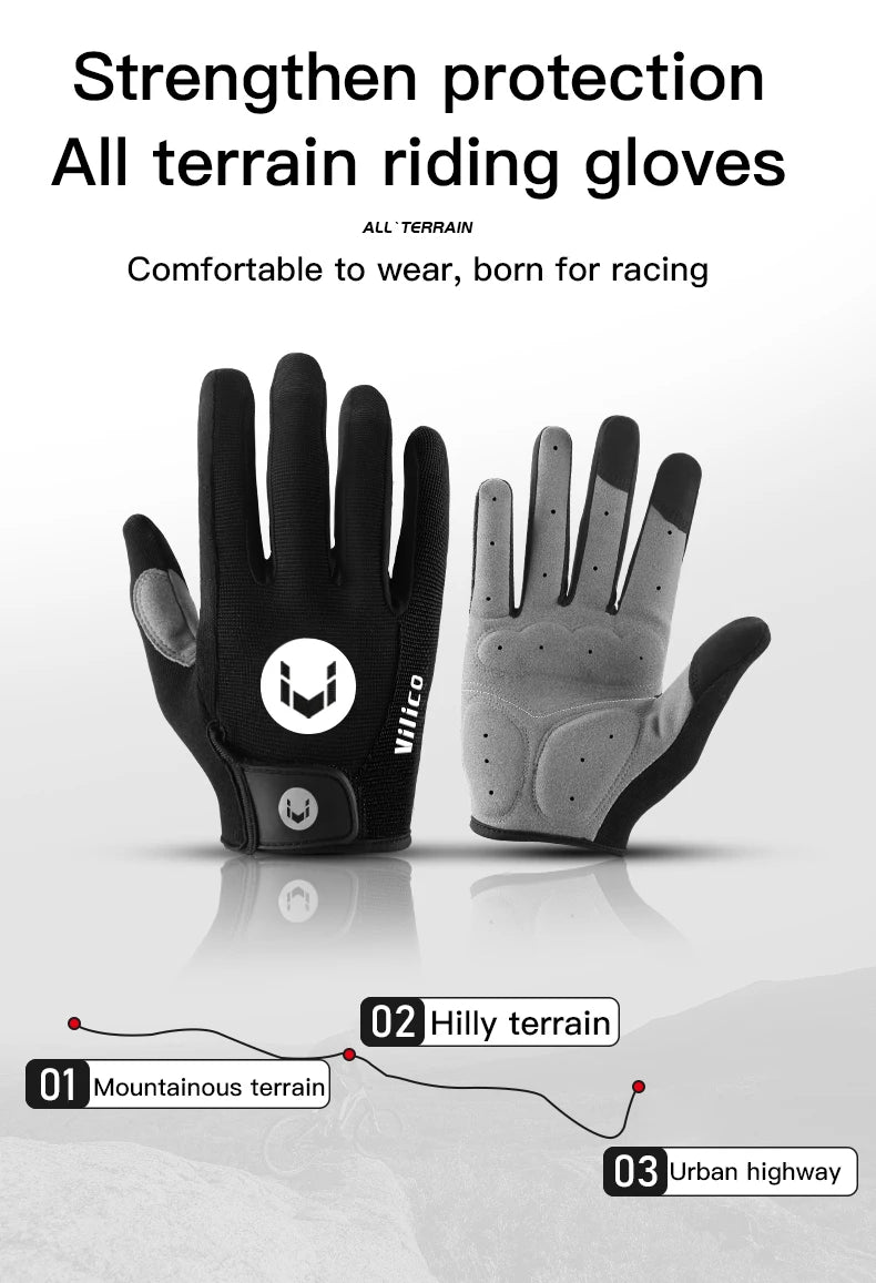 Cycling Anti-slip Full Finger Gloves MTB Bike Bicycle Gloves Pad Men Women Breathable Anti-shock Sports Gloves