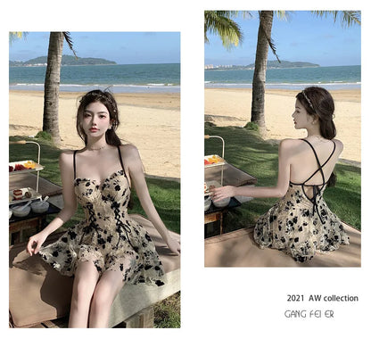 2024 New Swimsuit for Women Soaking in Hot Springs, One-piece Skirt Style with Belly Covering, Slimming and Sexy Bikini Swimwear