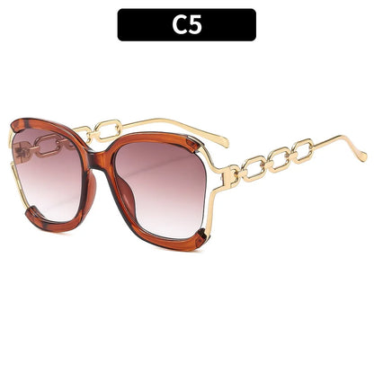 Designer Overisze Sunglasses For Woman Black Women's Fashion Metal Party Sun Glasses Big Frame Sale With Case Brown Green Red