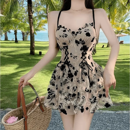 2024 New Swimsuit for Women Soaking in Hot Springs, One-piece Skirt Style with Belly Covering, Slimming and Sexy Bikini Swimwear