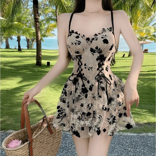2024 New Swimsuit for Women Soaking in Hot Springs, One-piece Skirt Style with Belly Covering, Slimming and Sexy Bikini Swimwear