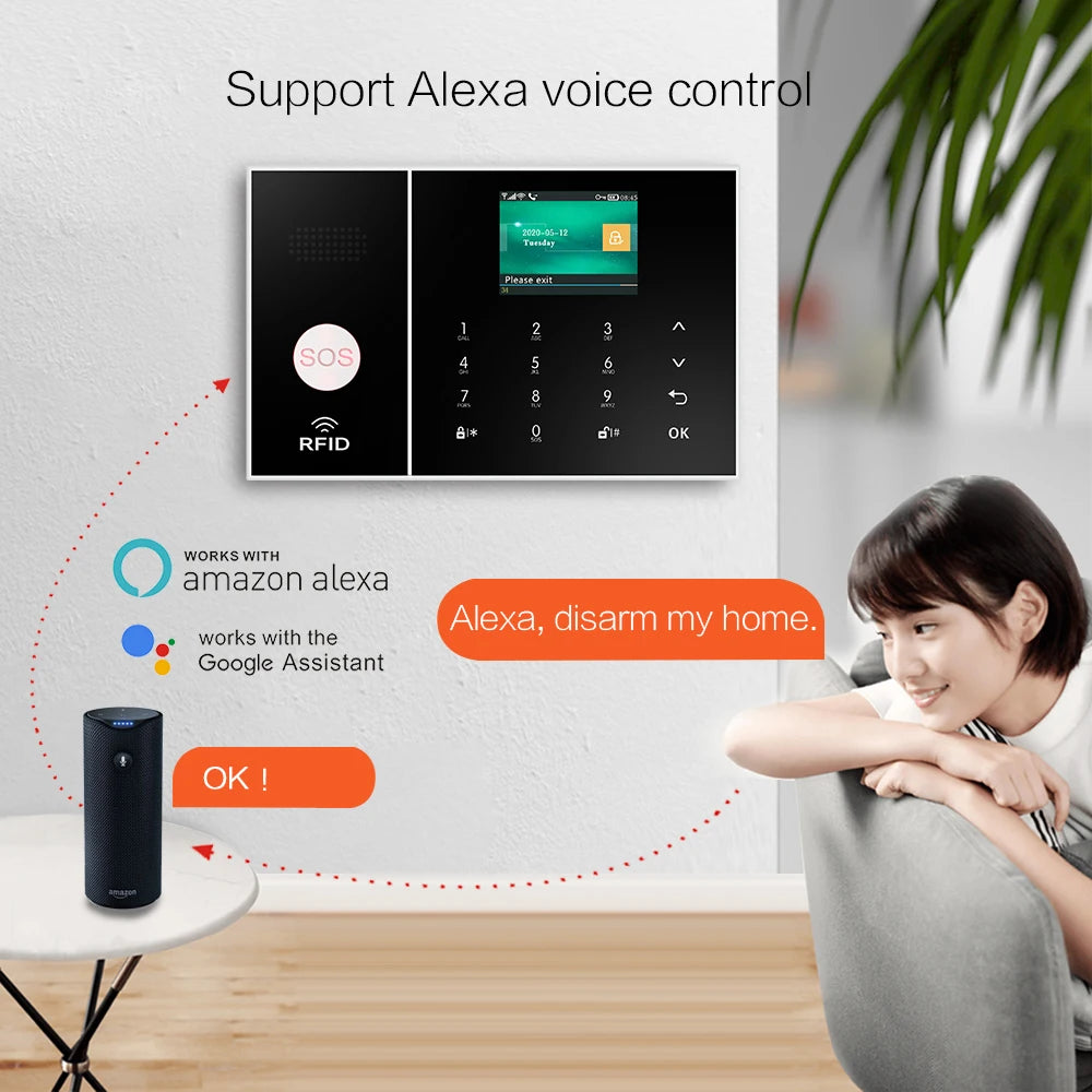 Wireless Home Alarm System Phone 4G Wifi Residential alarm Tuya Smart Home Child Safety protection Anti-theft Camera automation