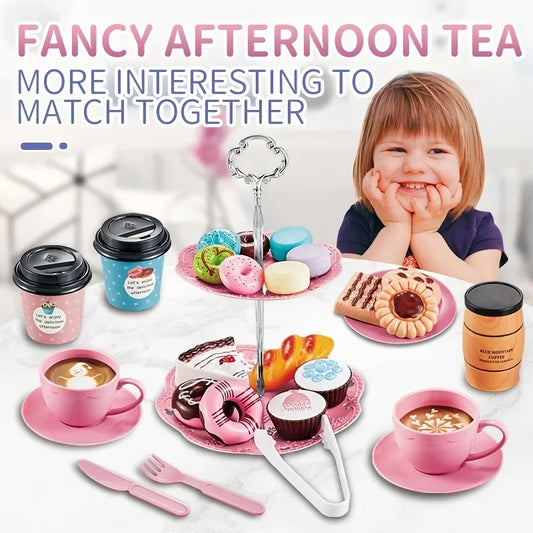 Kids DIY Pretend Play Kitchen Toys Simulation Afternoon Tea Set Food Coffee Machine Dessert  Puzzle Toys For Boys Girls Gift