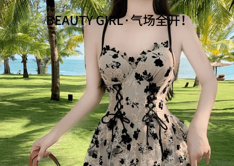 2024 New Swimsuit for Women Soaking in Hot Springs, One-piece Skirt Style with Belly Covering, Slimming and Sexy Bikini Swimwear