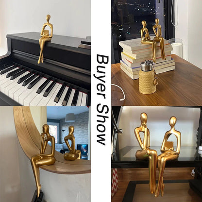 Gold Home Decor Thinker Statues Bookshelf Sculpture Decorations For Living Room Modern Figurines Shelf Table Desk Decor