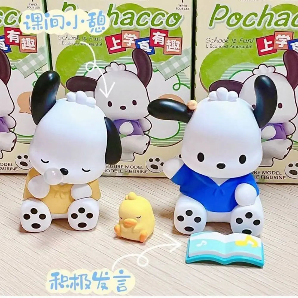 Sanrio Pochacco Go To School Cartoon Anime Figure Doll Model Decorate Action Figures Hobbies Children's Toys Christmas Gift