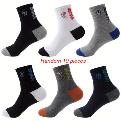 2/5/10 Pairs Men Knitted Anti Odor Round Neck Socks Sports Sweat Absorbing Breathable Soft Comfortable Business Casual Socks