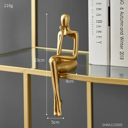 Gold Home Decor Thinker Statues Bookshelf Sculpture Decorations For Living Room Modern Figurines Shelf Table Desk Decor