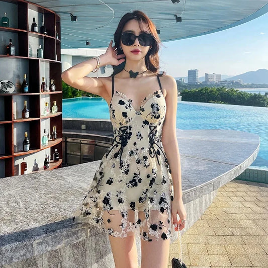 2024 New Swimsuit for Women Soaking in Hot Springs, One-piece Skirt Style with Belly Covering, Slimming and Sexy Bikini Swimwear
