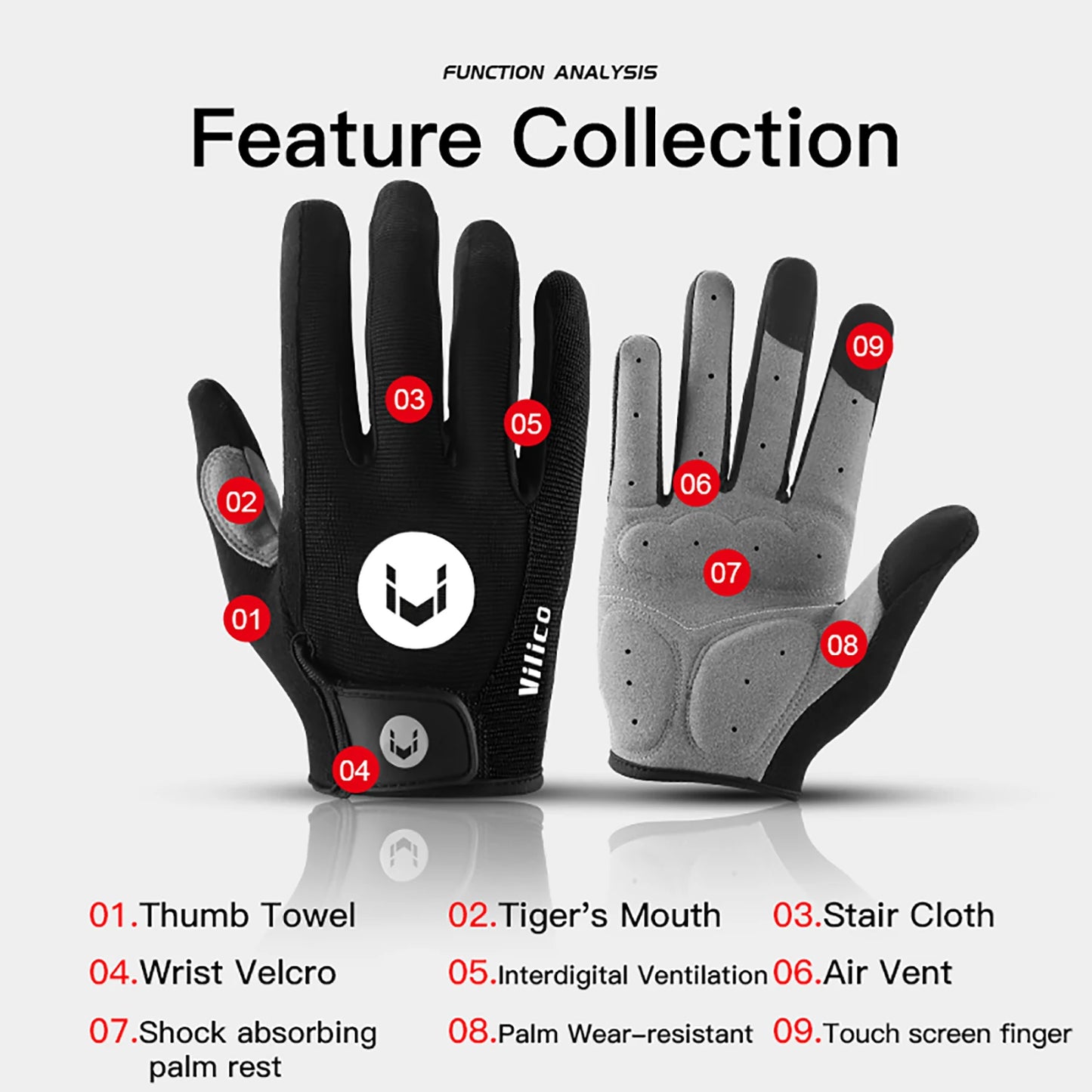 Cycling Anti-slip Full Finger Gloves MTB Bike Bicycle Gloves Pad Men Women Breathable Anti-shock Sports Gloves