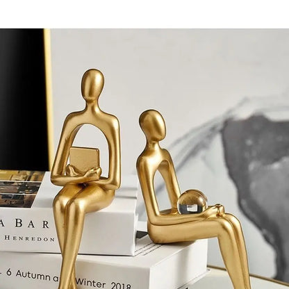 Gold Home Decor Thinker Statues Bookshelf Sculpture Decorations For Living Room Modern Figurines Shelf Table Desk Decor