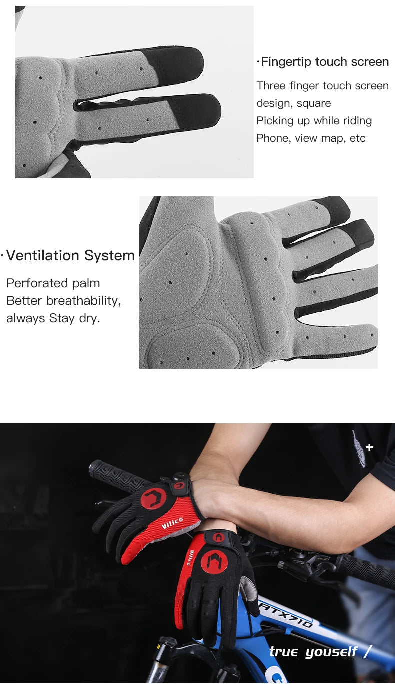 Cycling Anti-slip Full Finger Gloves MTB Bike Bicycle Gloves Pad Men Women Breathable Anti-shock Sports Gloves