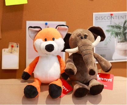 25CM Kawaii Jungle Animal Plush Toys Forest Animal Plush Dog Zebra Elephant Lion Fox Giraffe Children's Toys Doll Birthday Gift