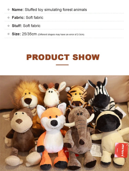 25CM Kawaii Jungle Animal Plush Toys Forest Animal Plush Dog Zebra Elephant Lion Fox Giraffe Children's Toys Doll Birthday Gift