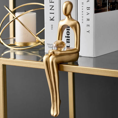 Gold Home Decor Thinker Statues Bookshelf Sculpture Decorations For Living Room Modern Figurines Shelf Table Desk Decor
