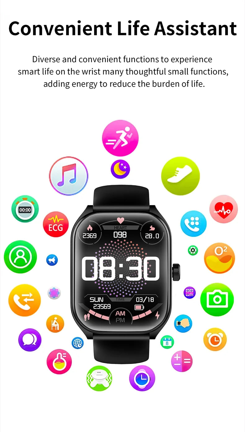 2025 Smart Watch 2.01" IPS HD Display | IP68 Waterproof | Bluetooth 5.3 | 3D Curved Glass | Smart Features:Voice Assistant