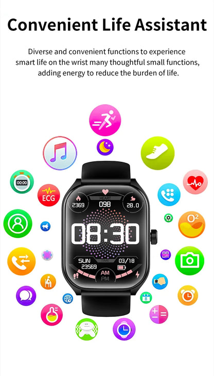 2025 Smart Watch 2.01" IPS HD Display | IP68 Waterproof | Bluetooth 5.3 | 3D Curved Glass | Smart Features:Voice Assistant