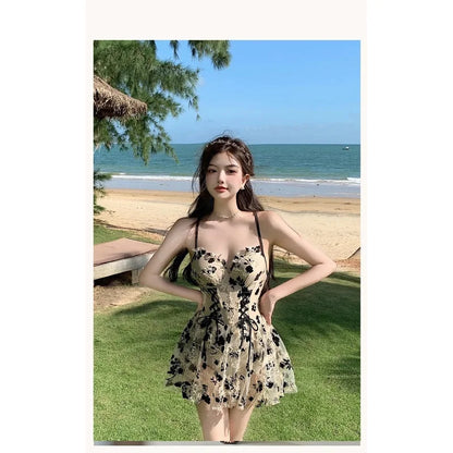 2024 New Swimsuit for Women Soaking in Hot Springs, One-piece Skirt Style with Belly Covering, Slimming and Sexy Bikini Swimwear
