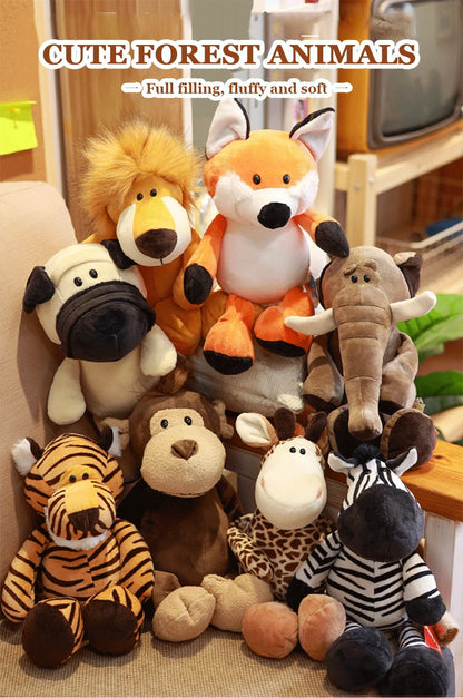 25CM Kawaii Jungle Animal Plush Toys Forest Animal Plush Dog Zebra Elephant Lion Fox Giraffe Children's Toys Doll Birthday Gift