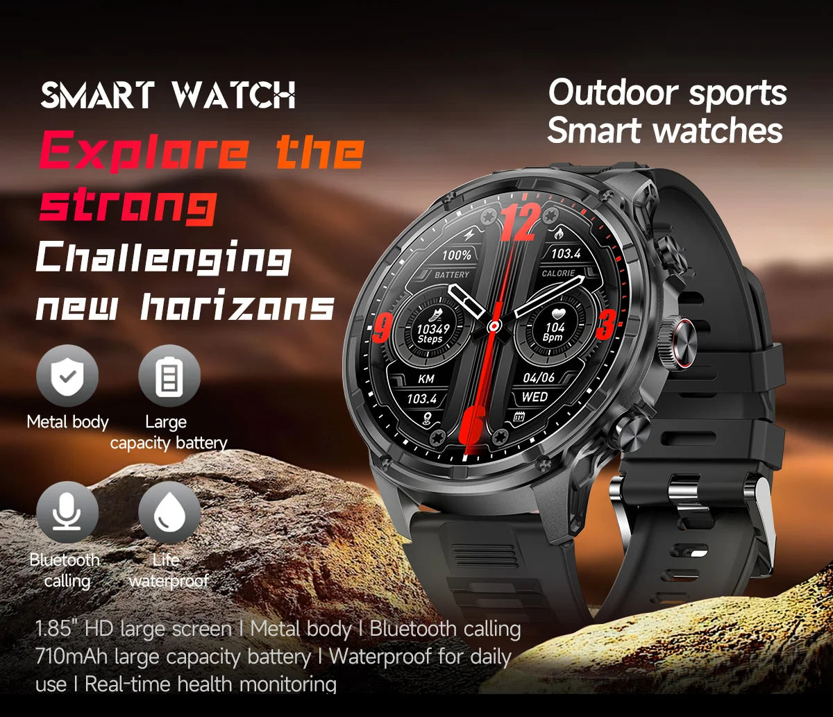 2024 Men's Smart Watch 1.85-inch Full Screen Touch Screen 360 * 360 Resolution IP67 Waterproof 710Mah Battery Capacity Watch