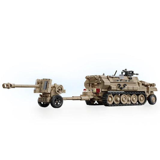 World War 2 WW2 Army Military Soldiers SWAT Half Tracked Armor Vehicle Trailer Assemble Building Blocks Bricks Children's Toys