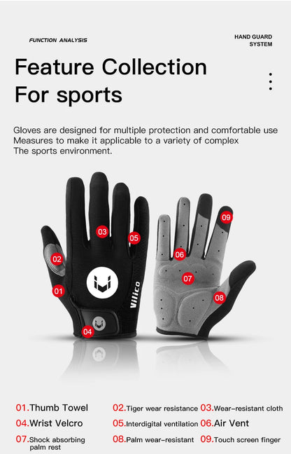 Cycling Anti-slip Full Finger Gloves MTB Bike Bicycle Gloves Pad Men Women Breathable Anti-shock Sports Gloves