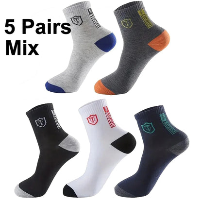2/5/10 Pairs Men Knitted Anti Odor Round Neck Socks Sports Sweat Absorbing Breathable Soft Comfortable Business Casual Socks