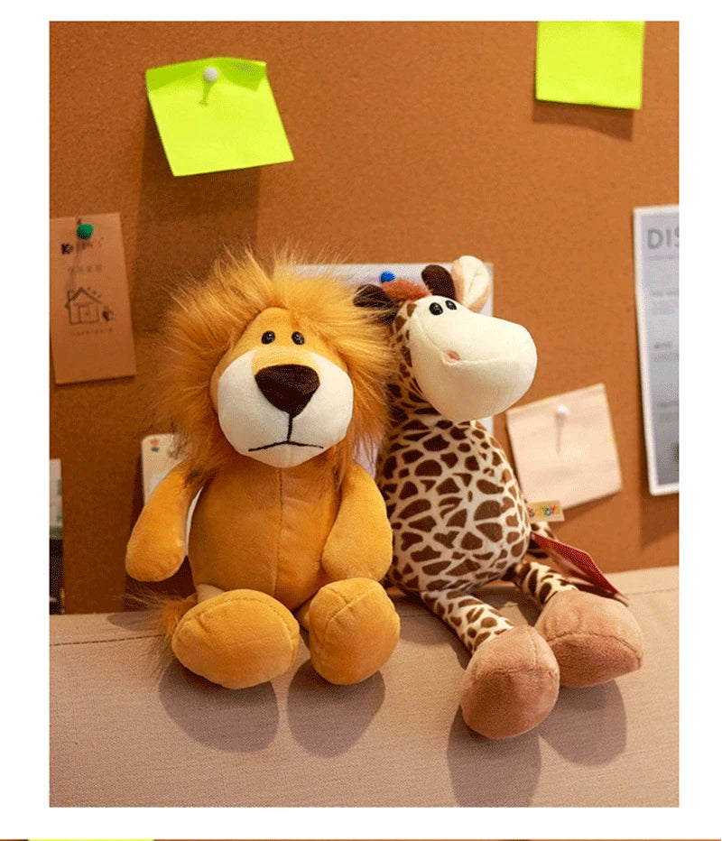 25CM Kawaii Jungle Animal Plush Toys Forest Animal Plush Dog Zebra Elephant Lion Fox Giraffe Children's Toys Doll Birthday Gift